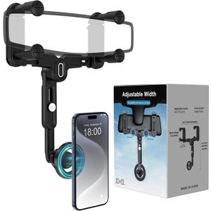 For Magsafe Car Mount, Rear View Mirror Phone Holder, Rotatable and Retractable Phone Holder for Car Compatible with iPhone 17/16/15/14/13/12 Series and Phones With Magsafe Case or Metal Ring