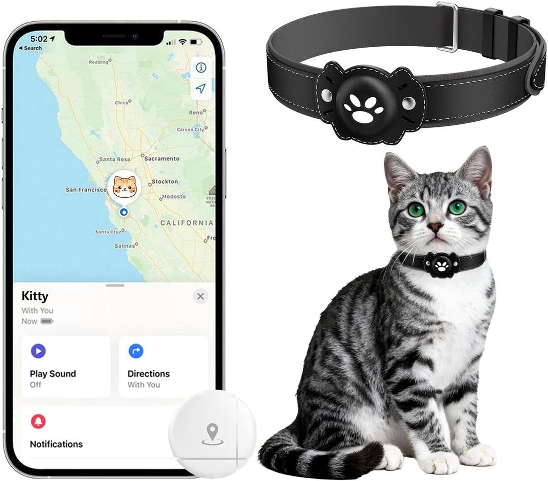 2-in-1 GPS Tracker for Cats: Smart Pet Collar with Real-Time Tracking,No Monthly Fee/Subscription (iOS & Android) Waterproof, Anti-Lost,365-Day Long Battery Life GPS Tracker Cat Collar (Black)