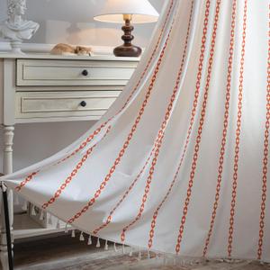 Sutuo Home Boho Curtains 84 inches for Bedroom Living Room, Semi Blackout Embroidery Window Bohemian Tassels Drape for Fall Halloween Decor, Rod Pocket 1 Panel 52" W x 84" L, White and Orange, 2pcs