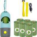 Dog Poop Bag Holder with 7 Rolls of Green Dog Waste Bags Poop Bag Holder with Rechargable Battery and USB Cable Poop Bag Dispenser with LED Flashlight (Blue)