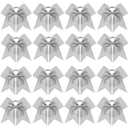 16 PCS 8" Large Glitter Cheer Bows for Cheerleaders, CN Sparkly Hair Bows with Elastic Hair Ties Accessories for Teens Girls Women Cheerleading Softball Competition Sports (Silver)