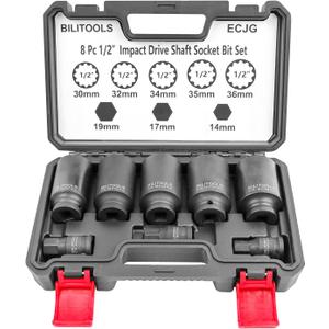 BILITOOLS 12 Point Axle Nut Socket Set, 1/2" Drive Spindle Axle Nut Impact Deep Socket Set 14mm 17mm 19mm 30mm 32mm 34mm 35mm 36mm