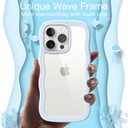 JETech Cute Case for iPhone 15 Pro 6.1-Inch, Wave Frame Curly Shape Shockproof Phone Cover for Women and Girls, Clear Hard PC Back (Blue)