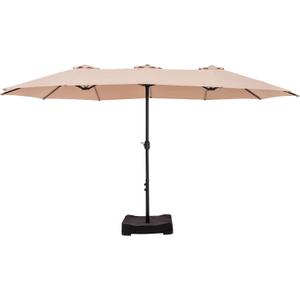 HERA'S PALACE Umbrella Patio Outdoor with Base 15ft Rectangle Table Double Market Umbrellas Clearance Large Included Stand for Deck Outside Pool Picnic Inground Yard Commercial, Beige