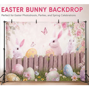 Happy Easter Backdrop Pink Floral Bunny Spring Grass Photography Background Decorations Easter Day Bunny Party, 7x16ft