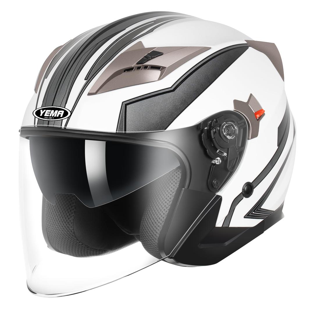 YEMA Open Face Motorcycle Helmet, DOT Approved 3/4 Moped Helmets with Dual Visor Quick Release Buckle for Adults - Scooter/Street Bike (ST-Black, Large)