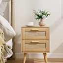Masupu Rattan Night Stand,Modern nightstand Boho Bedside Table with 2 Drawer,Small End Side Table for Bedroom,Living Room,Office,Natural