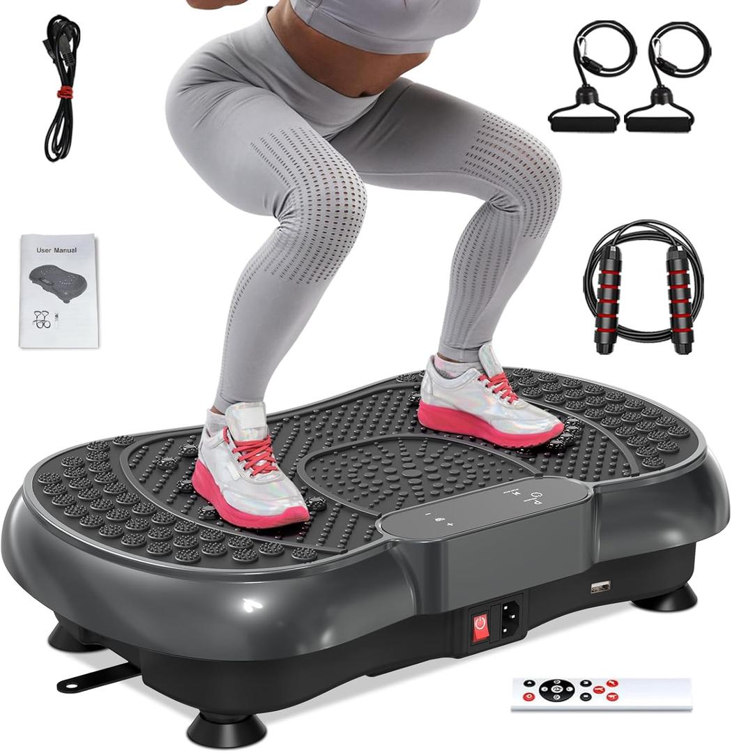 Bigzzia Vibration Plate Exercise Machine for Weight Loss  100-Speed Platform with Remote & Resistance Bands, 450 lbs Capacity  Quiet Full Body Workout for Lymphatic Drainage at Home (black)