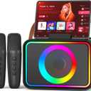 Karaoke Machine, Portable Bluetooth Speaker with 2 Wireless Microphone for Adults & Kids with LED Lights, Karaoke Microphone with PA System Supports USB/TF/AUX, Gift for Party (Black)