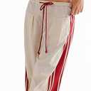 Women's Mid Rise Wide Leg Pants Hudson Canyon Side Printed Casual Pants with Drawstring Waistband (White, L)