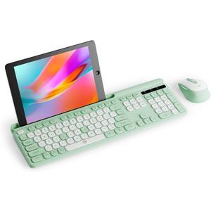 Wireless Keyboard and Mouse Combo for Windows & Mac OS, Full-Size Keyboard and Mouse Colorful with USB Receiver&Phone Cradle for Laptop Computer MacBook, GreenWhite