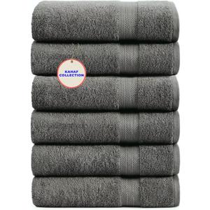 KAHAF COLLECTION 100% Cotton Bath Towels, 24x48 Pack of 6 Towels, Quick Dry, Highly Absorbent, Soft Feel Towel, Gym, Spa, Bathroom, Shower, Pool, Luxury Soft Towels (Light Grey, 24x48-6 Pack)
