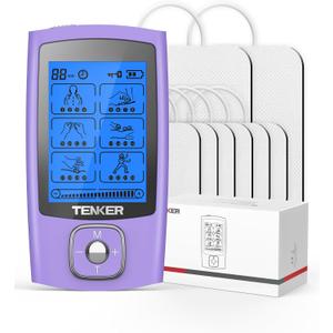 TENKER TENS Unit Muscle Stimulator, 24 Modes TENS EMS Machine for Shoulder, Sciatica, Back Pain Relief, Rechargeable Electronic Pulse Massager with 2"x2" and 2"x4" Electrode Pads