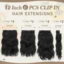 BARSDAR 12 Inch Wavy Black Clip in Hair Extensions - 6PCs Short Wavy Natural Black Clip in Hair Extensions for Women - Full Head Thick Soft Synthetic Hairpieces Daily Party Halloween