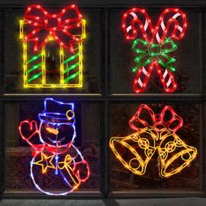 Christmas Decorations - 16" Christmas Window Silhouette Lights - 4 Pack Colour Lighted Gift Box  Snowman  Candy Cane  Bell for Holiday Indoor and Outdoor Wall Door Window Decorate