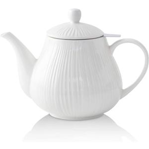 KOOV Ceramic Teapot with Infuser, 40 ounce Tea Pot with Infuser for Loose Tea, Large Enough For 6 Cups, Tea Kettles, Non-Electric (Cream)