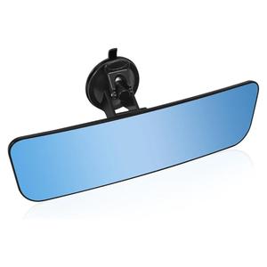 12'' Large Anti Glare Rear View Mirror with Suction Cup, Stick on Universal Frameless Inside Rearview Blue Mirror with Parabolic Wide Angle Mounted on Windshield for Car Marine Auto Boat Truck SUV Van