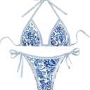 BYFINECANY Women's Floral Printed Bathing Suit Halter Paisley Summer Swimsuit Bikinis Set, S