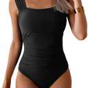 B2prity Womens One Piece Swimsuit Retro Square Neck Tummy Control Bathing Suits Ruched Modest Full Coverage Swimwear XL