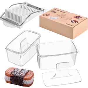3-Piece Clear Musubi Maker Kit with Luncheon Meat Slicer - Non-Stick Onigiri Press Mold, BPA-Free Sushi Mold for Hawaiian Musubi