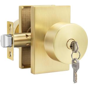 Goldenwarm Exterior Door Knob with Key, Zinc Alloy Brushed Gold Door Knob Exterior, Locking Doorknob with Lock and Key, Bedroom (1 Pack)
