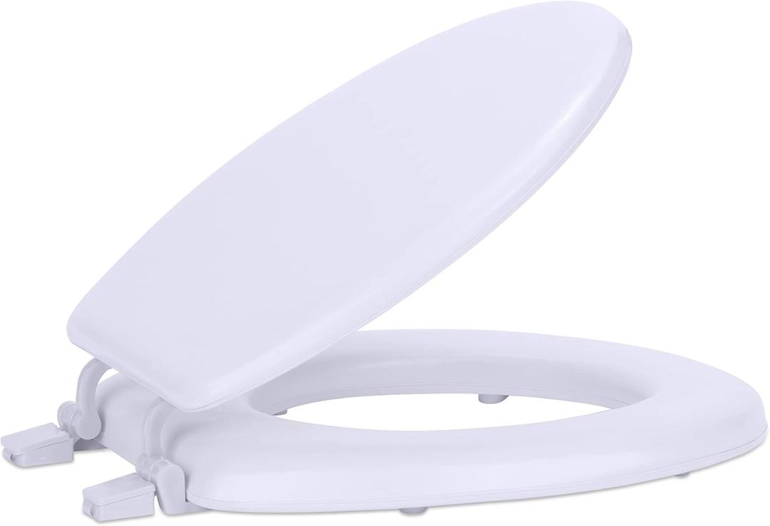 Soft Standard Vinyl Toilet Seat, White - 17 Inch Soft Vinyl Cover with Comfort Foam Cushioning - Fits All Standard Size Fixtures - Easy to Install Fantasia by Achim Home Decor
