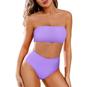 Pink Queen Women's Removable Strap Wrap Pad Cheeky High Waist Bikini Set Swimsuit (Medium, 01 - Purple)