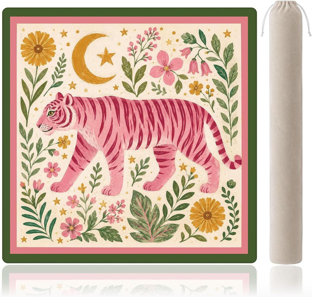 Pink Tiger Moon Floral Mahjong Mat for Table