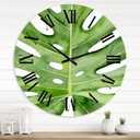Green Monstera Leaf Tropical Palm  Tropical Metal Wall Clock 29" x 29"  Analog Decorative Floral & Botanical Wall Clock for Bedroom Dcor