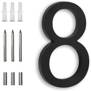 7 Inch Black House Numbers, Floating Flush Mount Aluminum Address Numbers, Modern Metal Numbers for Houses  Large, Weatherproof, Easy to Install Number 8