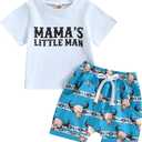 Baby boy summer clothing set, short-sleeved T-shirt with little man print, casual shorts, western cowboy outfits
 80
