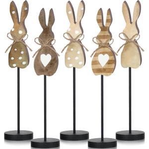 5 Pieces Easter Table Decorations Wooden Bunny Table Sign Vintage Rabbit Tall Standing Tabletop Decor Rustic Easter Block Centerpiece for Spring Party Farmhouse Freestanding Home Office