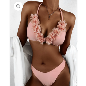 Pink Appliques Triangle Halter Bikini M
