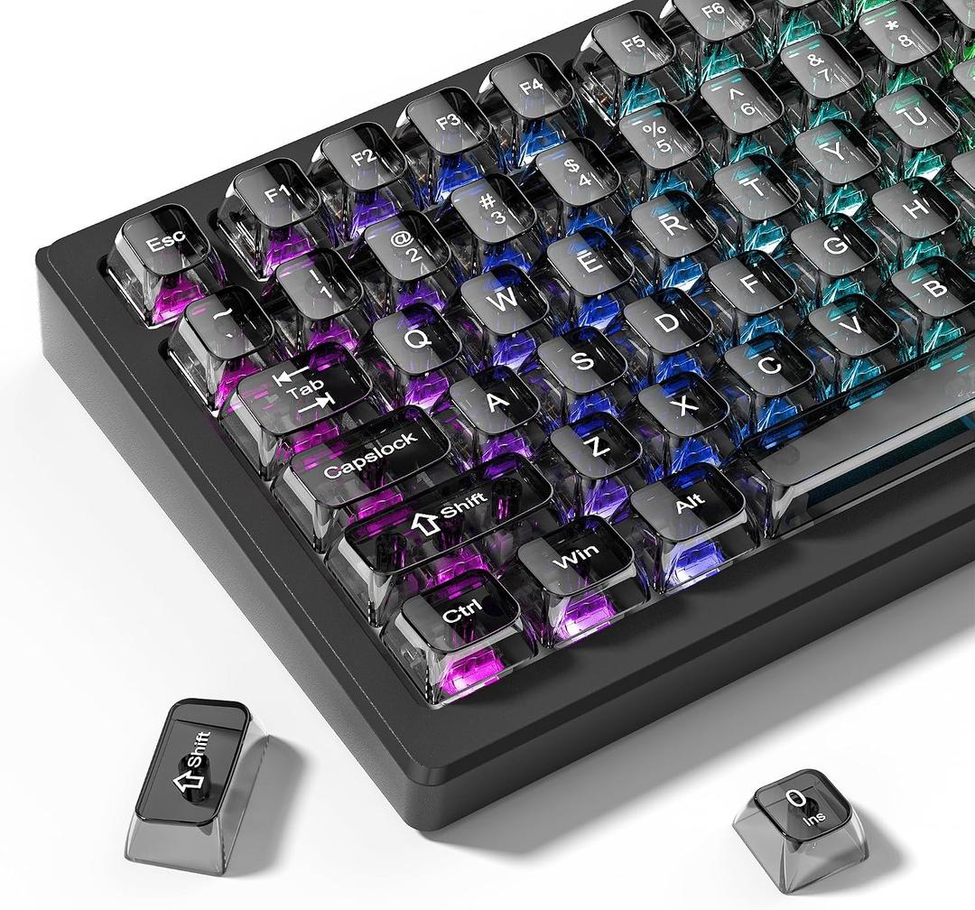 dagaladoo Grey Clear keycaps,Transparent keycaps 60 75 100 Percent,Ceramic Jelly Keyboard caps Set,Shine Through keycap.,MDA Profile Keyboard Key Cap for Mx Switches Mechanical Keyboard(115key)