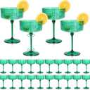 24 PCS Plastic Martini Glasses 10 oz Detachable Gold Rim Green Ribbed Coupe Glasses Vintage Christmas Martini Cocktail Glass for Bar,Margarita,Gin,Tequila, Desserts and Snacks