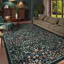 Lahome Floral 9x12 Black Rug for Living Room, Boho Thin Stain Resistant Dining Room Rugs for Under Table, Soft Carpet with Rubber Backing for Guestroom