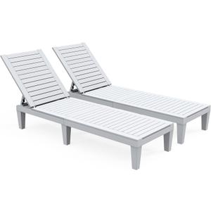 YITAHOME Chaise Outdoor Lounge Chairs Set of 2 with Adjustable Backrest, Sturdy Loungers for Patio & Poolside, Easy Assembly & Waterproof & Lightweight with 265lbs Weight Capacity, Grayish-White (Set of 2, Grayish-white)