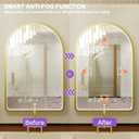 20x30 Inch Arched LED Bathroom Mirror with Lights, Adjustable 3000K/4500K/6000K, Wall Mounted Gold Frame Lighted Bathroom Vanity Mirror, Anti-Fog, Dimmable, Memory Function