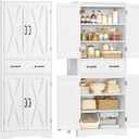 TEENFON Tall Storage Cabinet with 2 Adjustable Shelves & 1 Large Drawer, Kitchen Pantry Cabinet with 4 Doors, Bathroom Storage Cabinets, for Living Room, Kitchen, Bathroom, White