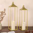 22'' 19'' Large Lanterns Decorative Outdoor Indoor, Set of 2 Gold Metal Candle Lantern Modern Farmhouse Floor Lanterns Decorative for Mantle, Patio, Porch, Garden, Home Decor