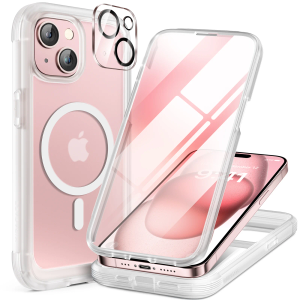 Miracase Magnetic for iPhone 15 Plus Case 6.7'' [Compatible with Magsafe] Full-Body Military Drop Proof 15 Plus Phone Case Cover with Built-in 9H Tempered Glass Screen Protector,Magnetic Frosted Clear