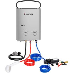 CAMPLUX ENJOY OUTDOOR LIFE 1.32 GPM Outdoor Portable Propane Tankless Water Heater with 1.2 GPM Water Pump Kits, Gray
