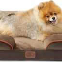 Bedsure Orthopedic Dog Beds for Small Dogs - Washable Small Dog Cat Bed Waterproof, Comfort Pet Couch Sofa with Washable Removable Cover, Pets Bed with Nonskid Bottom, Brown, 24"