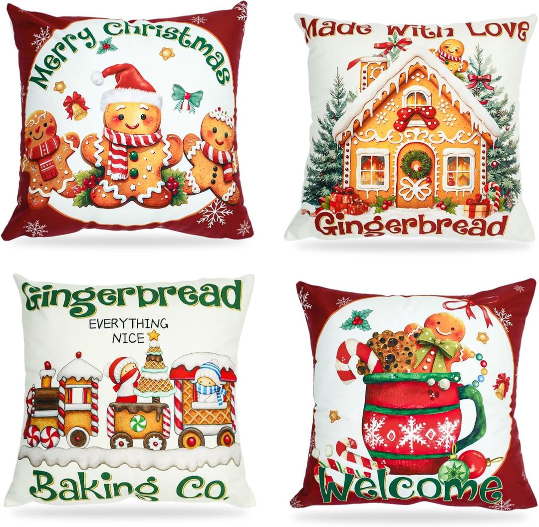 Mocsicka Christmas Gingerbread House Pillow Covers 1818 Inch, Gingerbread Man House Bakery Throw Pillow Covers Xmas Holiday Cushion Case for Sofa Couch Bed Home Decorations Set of 4 Mocsicka Christmas Gingerbread House Pillow Covers 1818 Inch, Gingerbread Man House Bakery Throw Pillow Covers Xmas Holiday Cushion Case for Sofa Couch Bed Home Decorations Set of 4