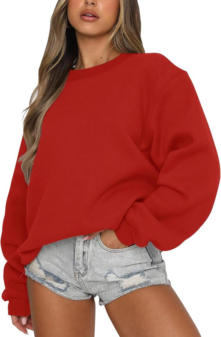 Orchidays Women's Casual Crewneck Sweatshirt Long Sleeve Loose Fitting Pullovers Fall Tops (Bright Red) L
