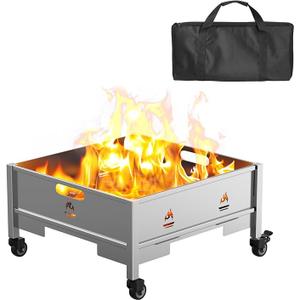 Portable Square Fire Pit, 22 Inch Outdoor Collapsible Plug Firepit for Camping, Backyard, Patio, Portable Indoor Outdoor BBQ Accessories for Wood Burning with Storage Bag, Stainless Steel
