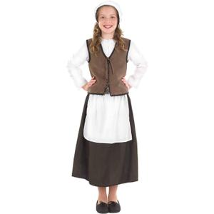 fun shack Kids Colonial Costume Girls, Tudor Kitchen Dress, Medieval Renaissance Outfit, Pilgrim Attire for Girls (Large)