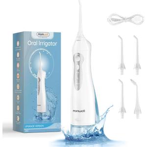 Mornwell Water Dental Flosser Teeth Pick for Teeth, Portable Cordless Water Flossers Oral Irrigator with 10 Intensity 4 Jet Rechargeable IPX7 Waterproof Water Tank Flosser Electric Travel (White)