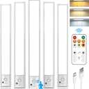 Under Cabinet Lights Wireless, 12'' Rechargeable Motion Sensor Light Indoor, 3 Color Temperature Dimmable Closet Lighting with Remote Control, Under Counter Lights for Kitchen, Stairs, Wardrobe (5 Pack, White-12 Inch)