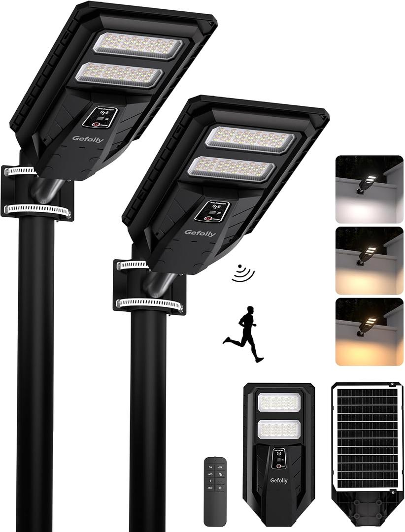 Gefolly Solar Lights Outdoor, Security Flood Lights, Street Lights-2Pack